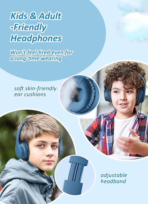 DyBaxa Kids Headphones - Foldable On-Ear, 94dB Volume Limiter, 3.5mm Jack, Dark Blue, Perfect for School & Travel.