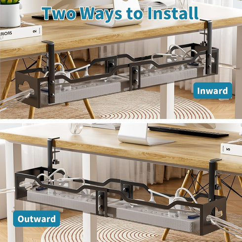 Under Desk Cable Management Tray - Litwaro 25'' Metal Cable Tray with Clamp for Desk Wire Management