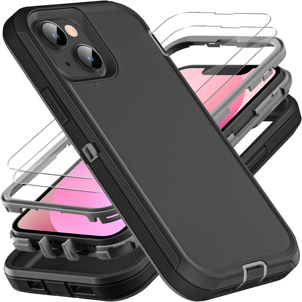 iPhone 13 Mini Case, Military Grade 3 in 1 Heavy Duty Shockproof/Dust Proof with 2Pcs Tempered Glass Protector