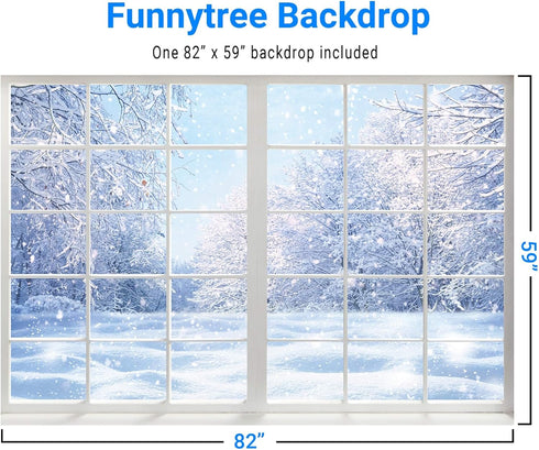 Winter Landscape Window Photography Backdrop, Christmas Snow Trees Scenery for Baby Kids Party Decorations 7x5ft