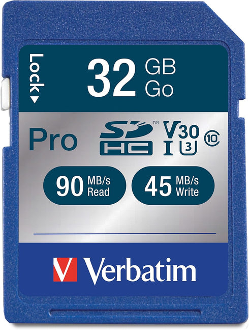 Verbatim 32GB Pro 600X SDHC Memory Card, UHS-I V30 U3 Class 10