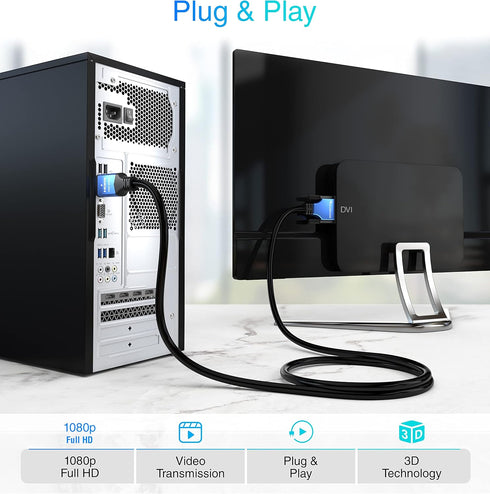 6FT 24+1, 1080p, PS5/PS4/PS3, BlueRigger HDMI to DVI Cable (High-Speed, Bi-Directional Adapter Male to Male, DVI-D
