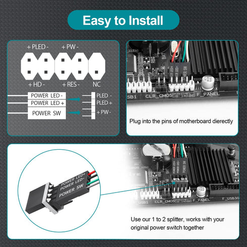 Mechanical Power Switch for Desktop PCs: LED On/Off Button Extension for Motherboard Boot