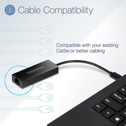 TRENDnet 2.5G USB-C to RJ-45 Ethernet Adapter - 2-in-1 Compatible with USB C/Thunderbolt 3 or USB 3.1, Black