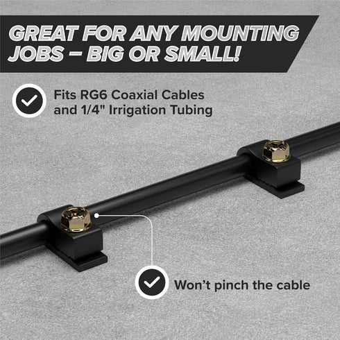THE CIMPLE CO - Single Coaxial Cable Clips, Cat6, Electrical Wire Cable Clip, 1/4 in (6 mm) Screw Clip and Fastener, Black (50 pieces per bag)