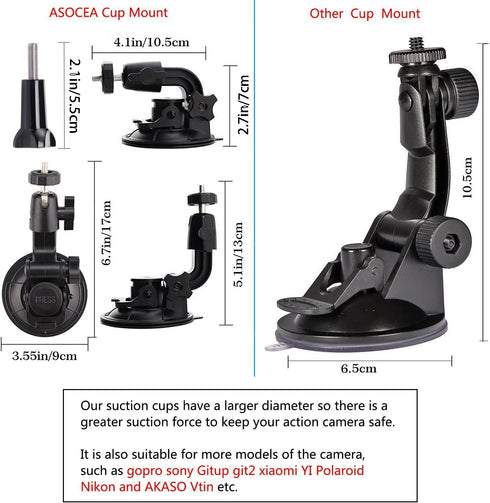 ASOCEA Action Camera Suction Cup Mount Windshield Camera Holder Tripod Adapter with Screw Compatible with Gopro Hero 11 10 9 8 7 6/AKASO EK7000/Brave 4/Dragon Touch/DJI OSMO Action/Insta360 X3 x2