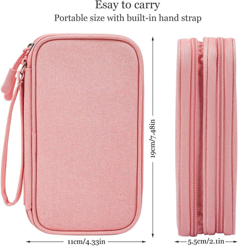 Electronic Organizer Travel Cable Accessories Bag, Electronic Organizer Case, Electronic Accessories Organizer Bag for Power Bank, Charging Cords, Chargers, Mouse, USB Cable, Earphones (Light Pink) by CAOODKDK