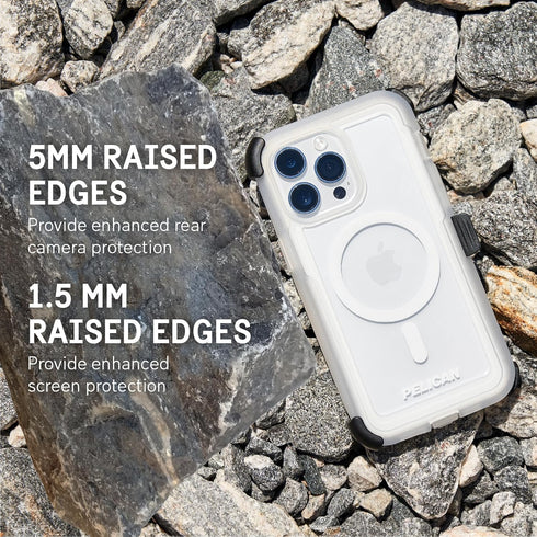 Pelican Voyager Series iPhone 15 Pro Case 6.1", Compatible with MagSafe, Anti-Yellow, Clear with Belt Clip