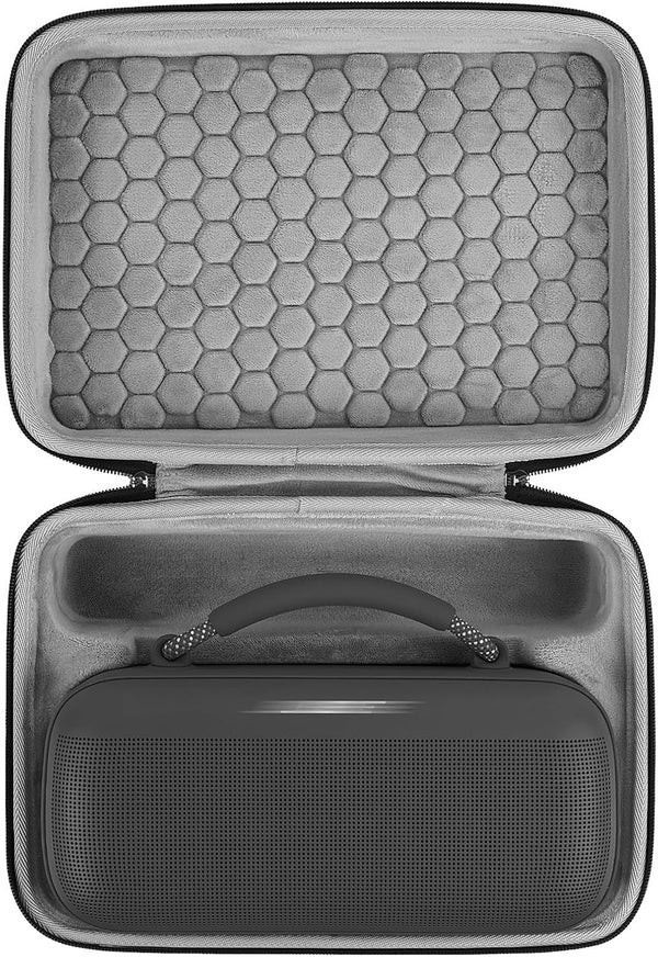 Geekria Shield Speaker Case for Bose Soundlink Max, Hard Shell Portable Cover with Cable Storage (Dark Grey)