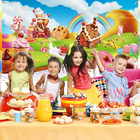 Blulu Large Candy Backdrop Birthday Party Banner, Colorful Polyester Sweet Donut Decoration, 72.8 x 43.3 Inch