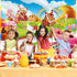 Blulu Large Candy Backdrop Birthday Party Banner, Colorful Polyester Sweet Donut Decoration, 72.8 x 43.3 Inch