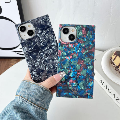 Cocomii Opalescent Pearl Square Case for iPhone 15 - Aesthetic Black, Shockproof, Scratch Resistant, Iridescent Glitter.