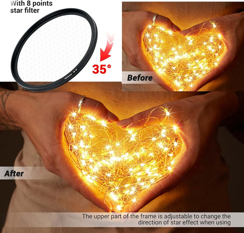 PROfezzion 72mm Star Filter Kit - 3 Pieces Adjustable Cross Screen Starburst Filter for Nikon Z6 Z7 Fujifilm X-T3 & More