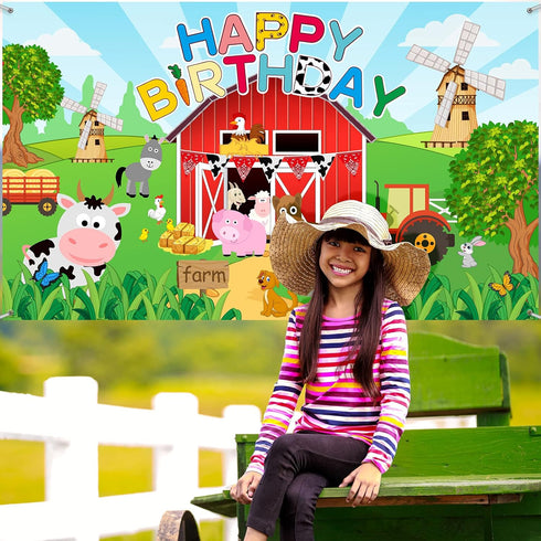 Tatuo Farm Birthday Party Decorations, Backdrop Banner with Farm Animals, Large Barnyard Animal Photography Backdrop