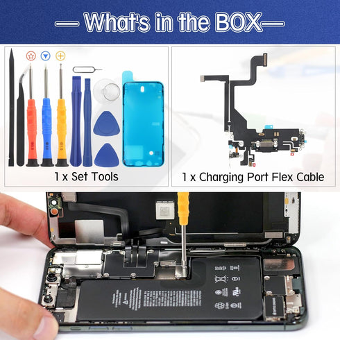 Charging Port Flex Cable Replacement for iPhone 13 Pro, USB Charger 13 Pro Dock Connector Board with Tools