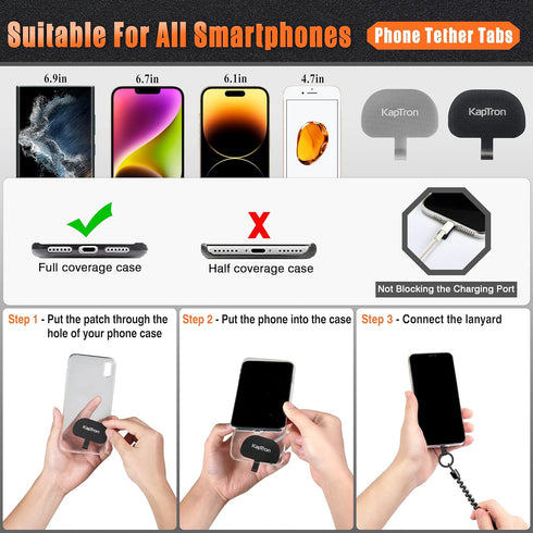 Kaptron Theft and Drop Protection Phone Tether, 30” Safety Retractable Phone Clip, Universal Lanyard with Carabiner