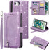 UEEBAI Wallet Case for iPhone SE 2022 5G/7/8, Retro Zipper Pocket Handbag with 9 Card Slots - Glitter Purple