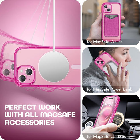TIESZEN iPhone 15 Case - Fluorescent Pink, Dustproof, MagSafe Compatible, 9H Tempered Glass & Privacy Screen Protectors.