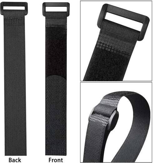 50-PCS Black Hook and Loop Reusable Fastening Cable Tie Down Straps - 0.8" x 8"