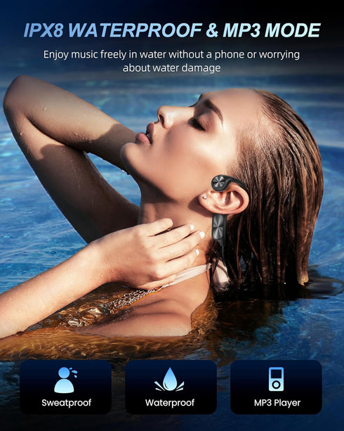 IPX8 Swimming Swimmer, 5.3 32GB MP3 Bone Conduction Headphones, Waterproof Headphones for Runners, Exerciser, Cyclists