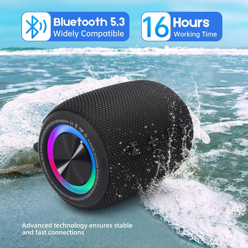 Portable Bluetooth Speaker, BT5.3 Wireless 20W Bass Diaphragms, IPX6 Waterproof, 16H Playtime, Supports FM Mode