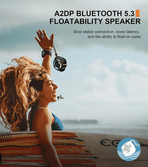 Waterproof Bluetooth Speaker IPX7, Portable Shower Speaker with Dynamic Lights and 24H Playtime
