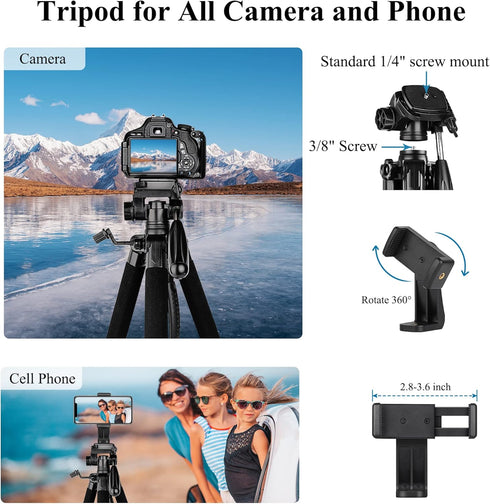 VICTIV 74” Camera Tripod, Heavy Duty Aluminum Stand for Camera and Phone, Compatible with DSLR, Carry Bag Included