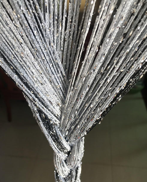 1x2 M Door String Curtain, Rare Flat Thread Fringe Window Panel (Black & Grey) - Cute Strip Tassel for Room Divider