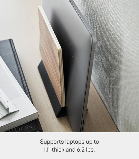 Yamazaki Home Rin Portable Laptop Holder Stand, Wooden Storage Station for Desk in Bedroom or Office