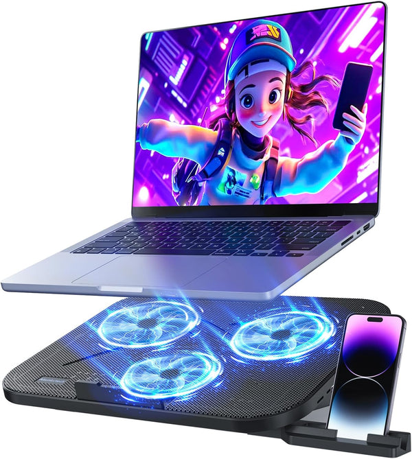 AISUNKUTECH Laptop Cooling Pad with 3 Quiet Fans, 5-Level Height Adjustable Ergonomic Stand,