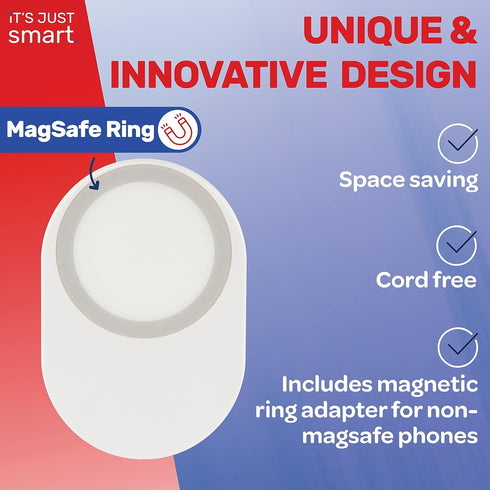 Plug-in Magnetic Phone Charger by It’s Just Smart, Universal Wireless Charger for Qi Enabled Phones, MagSafe Compatible