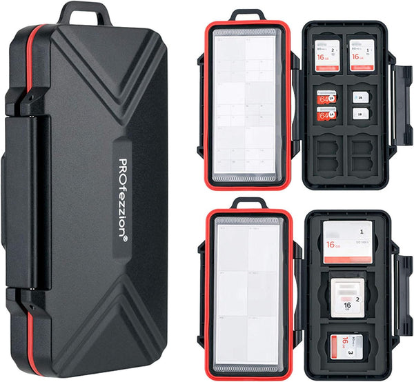 PROfezzion 48 Slots Universal Weatherproof Memory Card Carrying Case, Anti-Shock Storage Holder for SD Cards