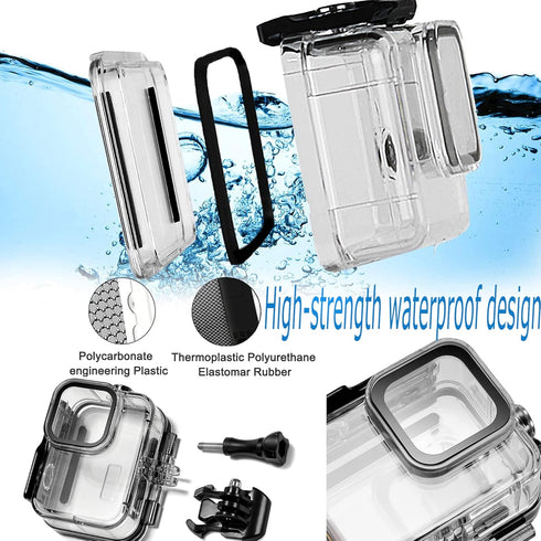 Hero 12 11 10 9 Waterproof Housing Case with 3-Pack Dive Filter for GoPro Hero 12 11 10 9 Black, 60m Dive Case