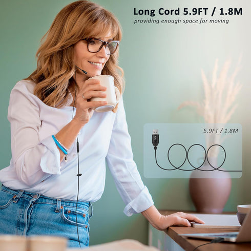 Single-Side Earbud with Boom Mic, USB-A Plug for PC, Mac, Laptop, PS4, PS5 & Call Center, Ideal for Conference, Gaming,