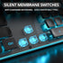 Owpkeenthy Black Full-Size Computer Keyboard, Quiet Ice Blue Backlit Typewriter Gaming Keyboard with Cool Square Punk