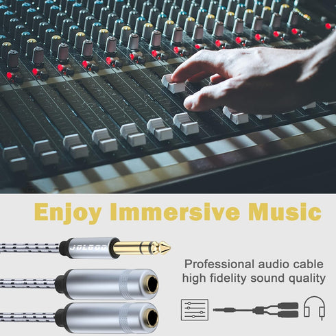 1/4 Splitter Adapter Cable, 12 inches, Dual 6.35mm Jack Female Y Splitter to 6.35mm Stereo Plug Male, 30cm