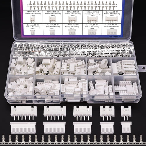 Taiss 560PCS 2.54mm JST-XH Connector Kit, 2/3/4/5/6 Pin Housing Female and Male Adapter Cable Connectors