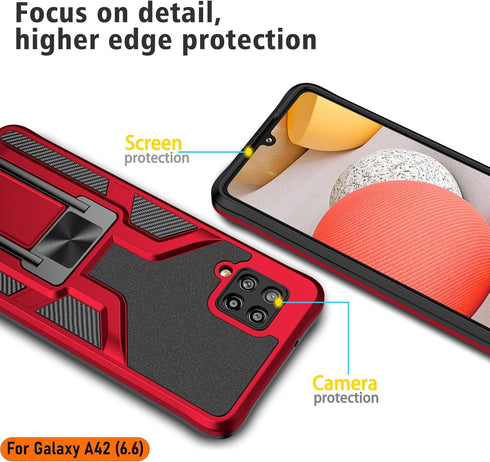 LMDAMZ Heavy Duty Shockproof Kickstand Case for Samsung Galaxy A42 5G, Double Protection (TPU+PC) 6.6 Inch - Red