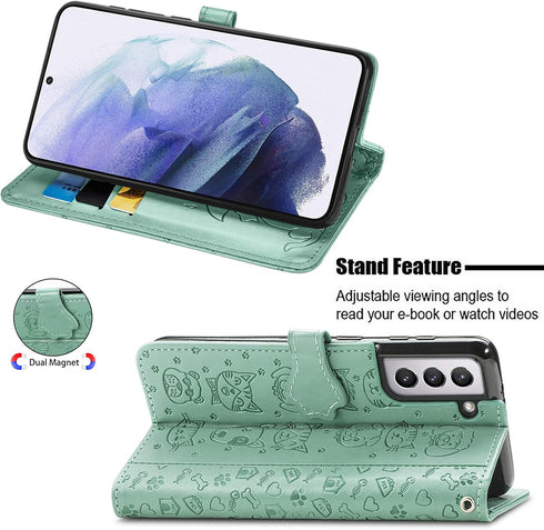 CCSmall Cartoon Cute Wallet Case for Samsung Galaxy S22, Cat Dog Style Flip Cover with ID Card Holder, PU Leather MG