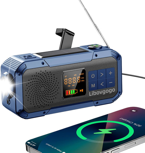 libovgogo Emergency Weather Radio with IPX5 Waterproof Portable Bluetooth Speaker,USB-C Solar Hand Crank,NOAA