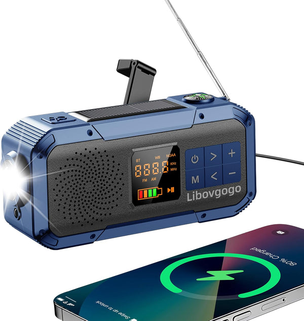 libovgogo Emergency Weather Radio with IPX5 Waterproof Portable Bluetooth Speaker,USB-C Solar Hand Crank,NOAA