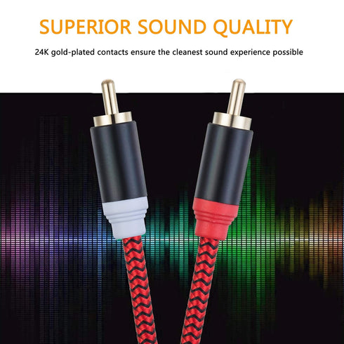 RCA Cable 50Ft, 2RCA Male to 2-RCA Male Audio Stereo Subwoofer Cable, Nylon-Braided Auxiliary Audio Cord for Home