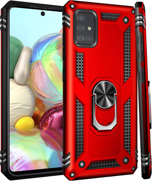 LUMARKE Galaxy A51 4G Case with Screen Protector, Military Grade Protective Phone Cover with Magnetic Ring Kickstand Red