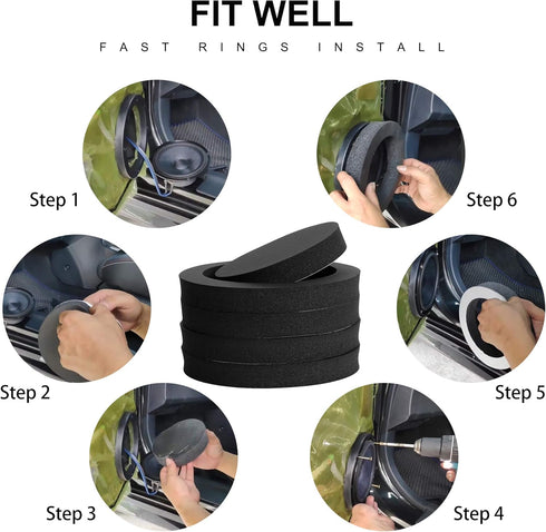 VOFONO 4PCS Speaker Fast Rings - 6.5 inch Car Speaker Foam Baffles Enhancer System for 6" and 6.5" Speakers