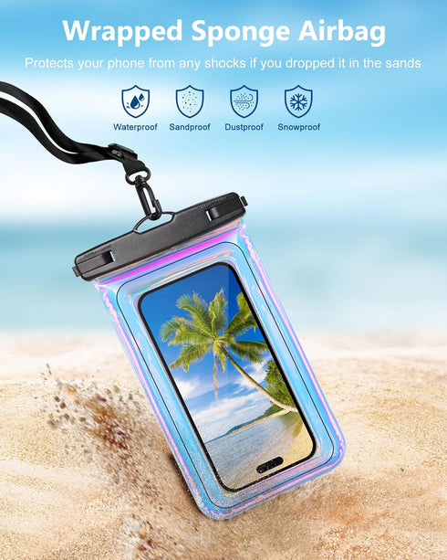 Floating Waterproof Phone Pouch, IPX68 Case with Lanyard for iPhone 15 14 13 12 Pro Max Samsung S24 S23 S22, Dazzling