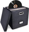 Sturdy Vinyl Record Storage Box - Black Album Storage Holds 50+ Single Records, LP Organizer Crate with Lid