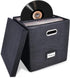 Sturdy Vinyl Record Storage Box - Black Album Storage Holds 50+ Single Records, LP Organizer Crate with Lid