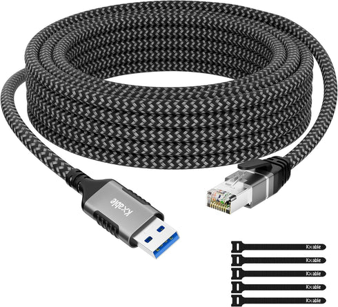 USB to Ethernet Cable 25 FT, USB 3.0 A Male to RJ45