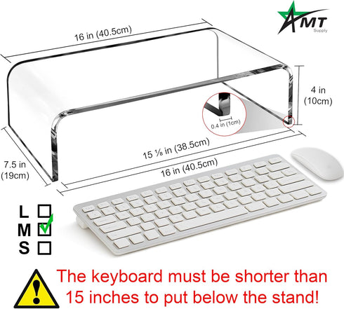 16 Inch AMT Acrylic Laptop Monitor Stand, Computer Riser with Cat Keyboard Protector, Space-Saving Design, Extra