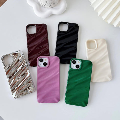 Caseative iPhone 14 Case, Water Ripple Pattern Curly Wave Shape, Soft Compatible Cover - White